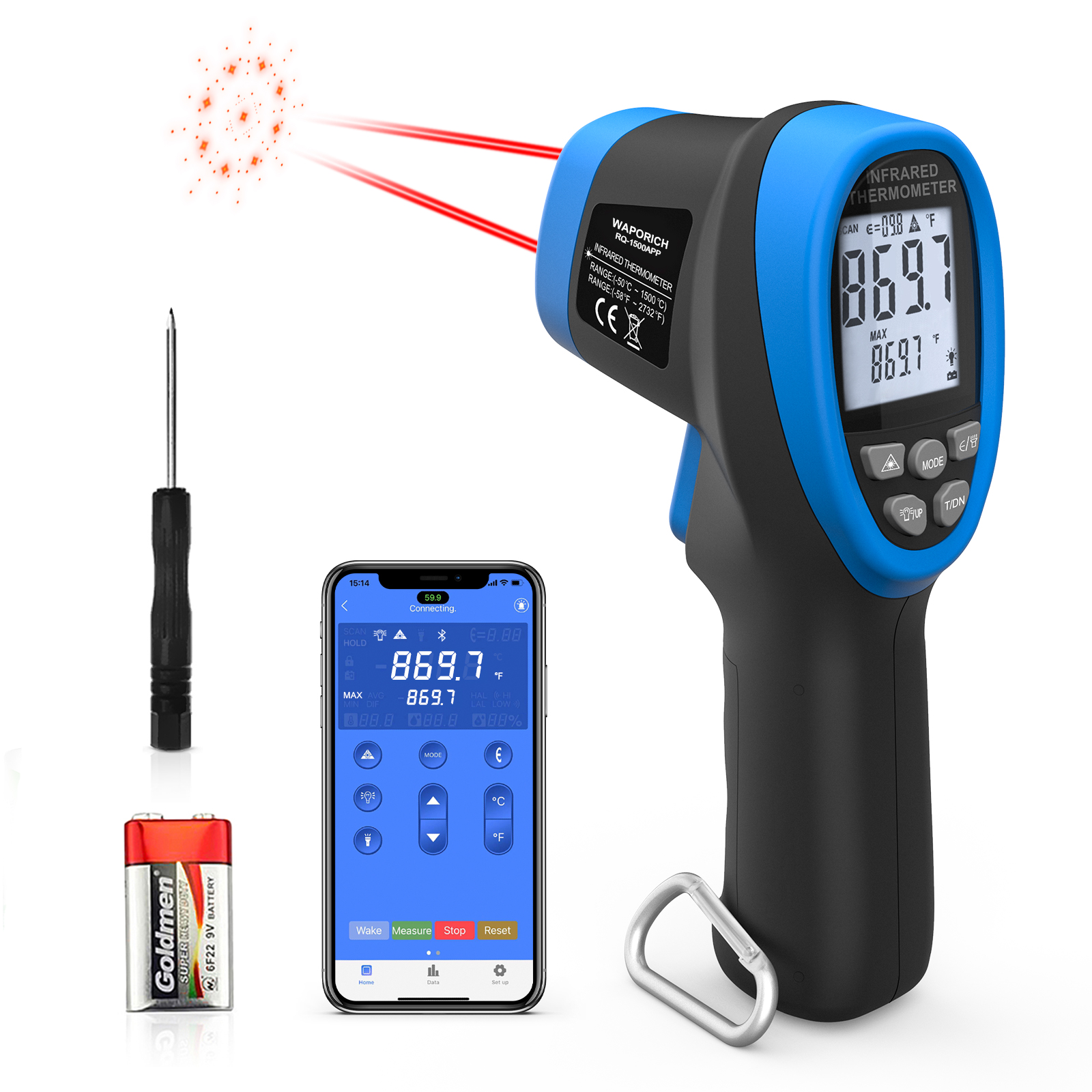 Industrial Laser Thermometer Gun - HP-1500APP Infrared Thermometer Gun, Dual Laser