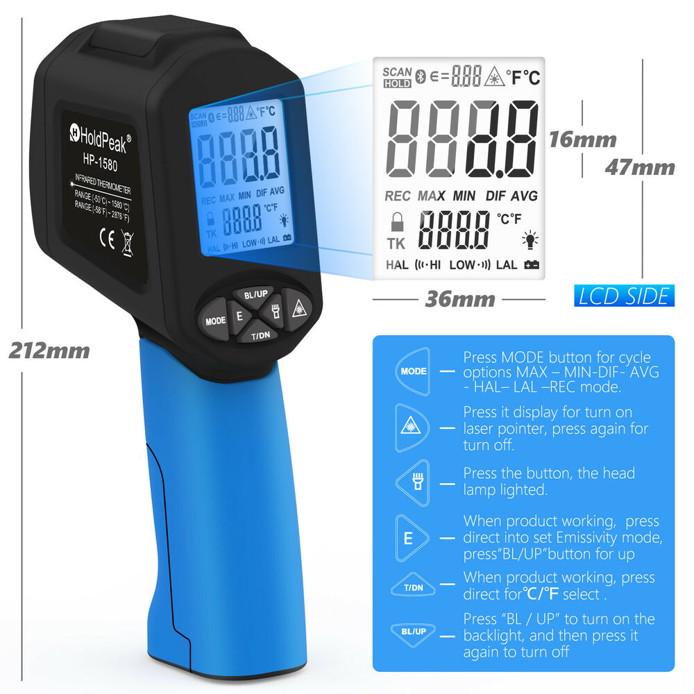 HoldPeak HP-1580 Handheld Infr - مراجعة Industrial Laser Thermometer Gun وسعره