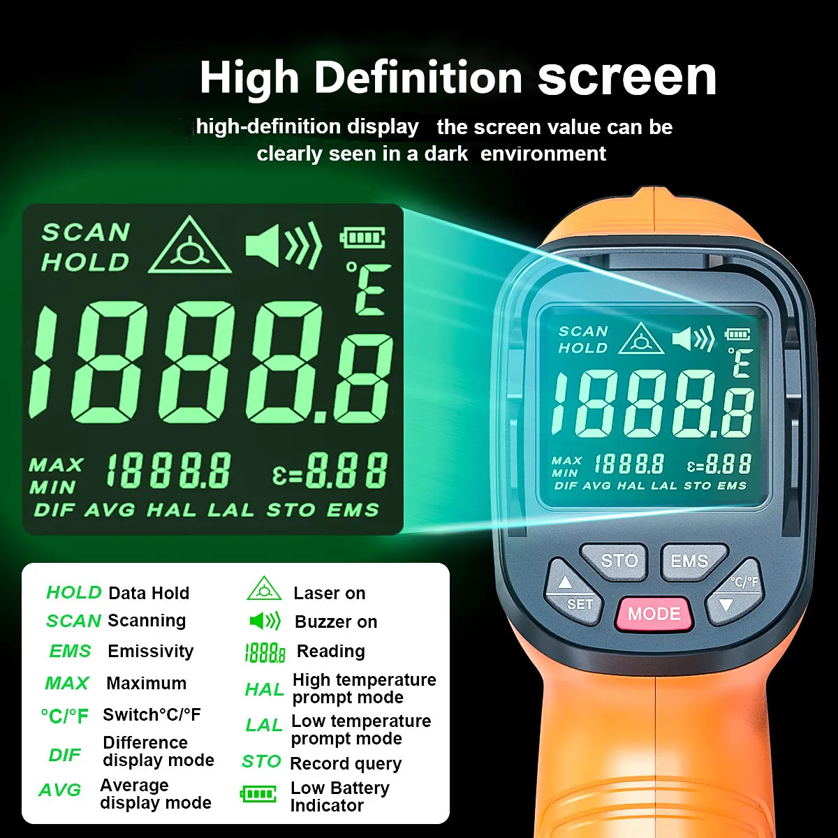 DT1000 DT1600 Infrared Thermom - مراجعة Industrial Laser Thermometer Gun وسعره