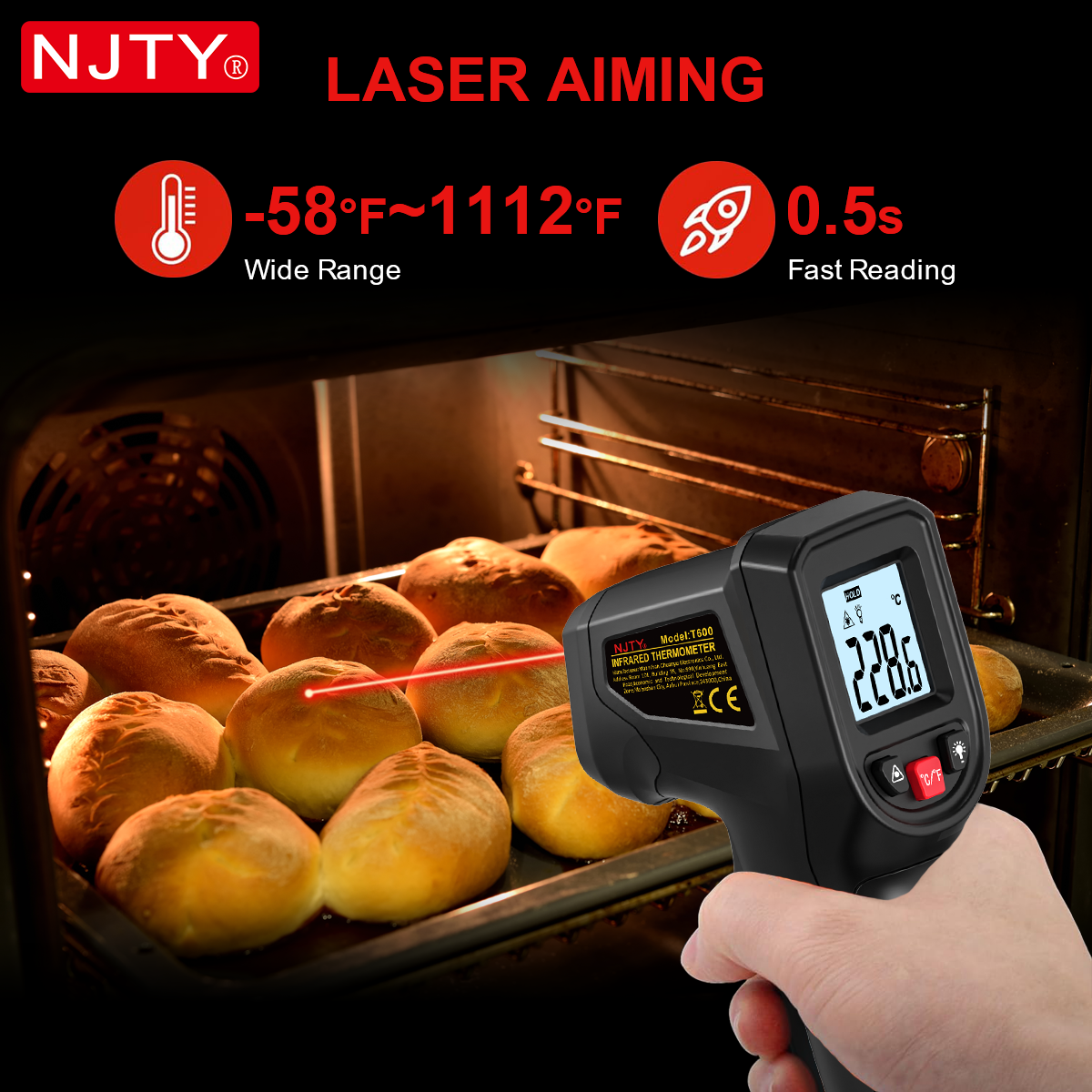 NJTY T600 Infrared Thermometer - مراجعة Industrial Laser Thermometer Gun وسعره