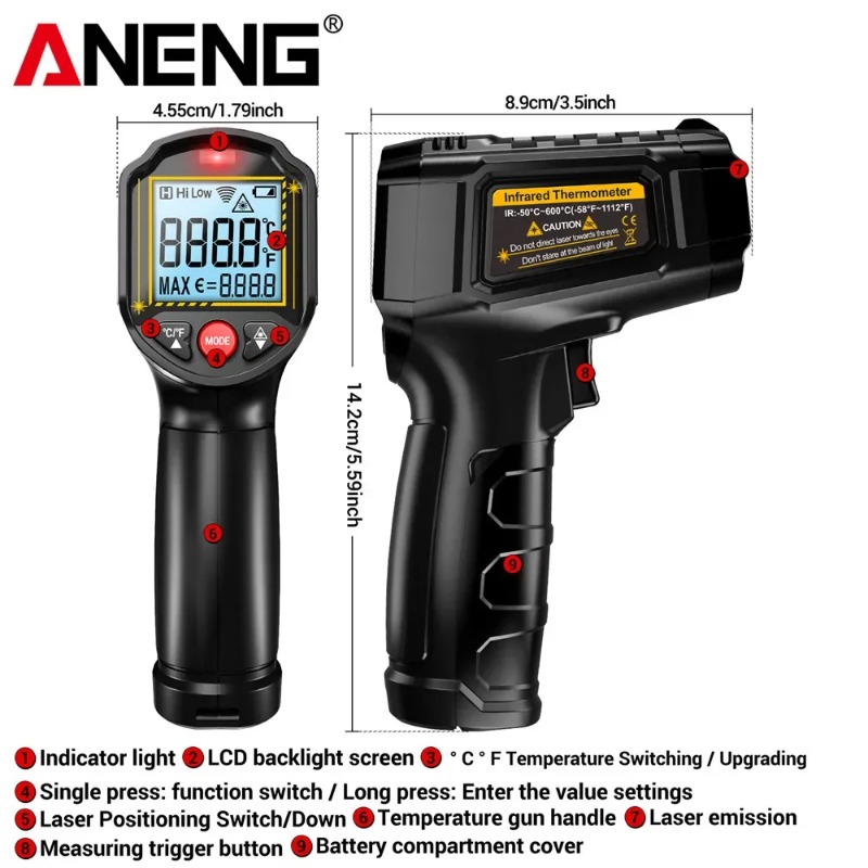 ANENG TH202 Non-contact Infrar - مراجعة Industrial Laser Thermometer Gun وسعره